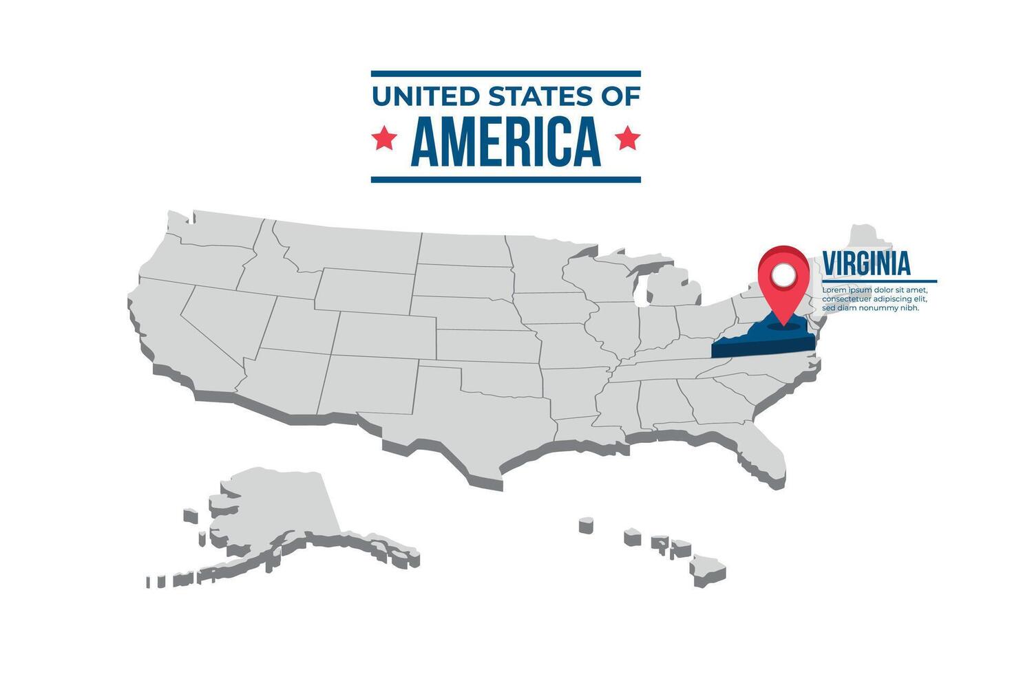 Virginia Highlighted On A 3D Map Of The United States Of America vector