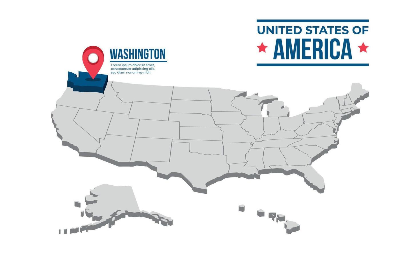 Washington Highlighted On A 3D Map Of The United States Of America vector