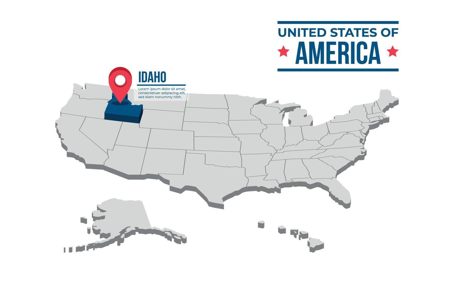 Idaho Highlighted On A 3D Map Of The United States Of America vector