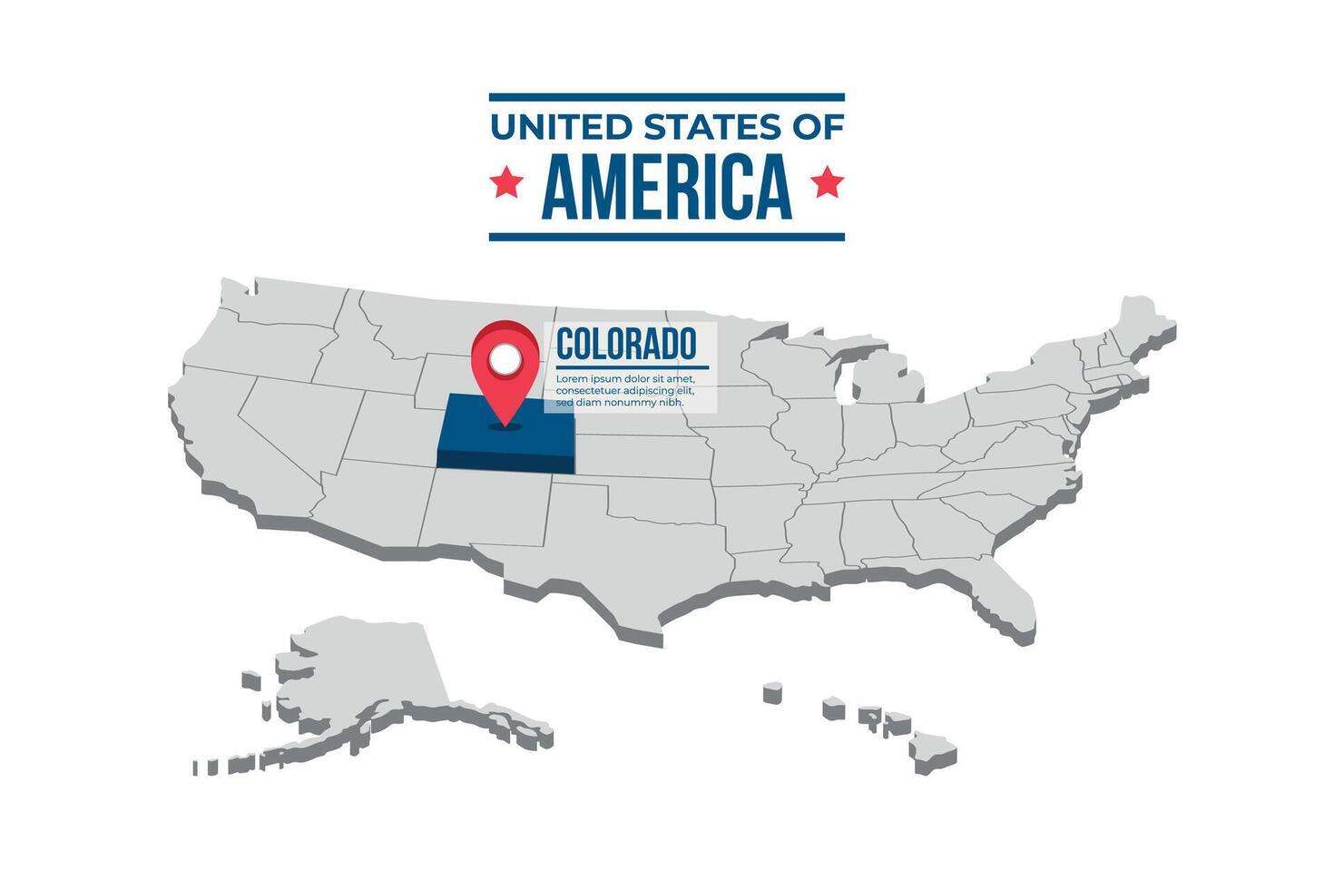 Colorado Highlighted On A 3D Map Of The United States Of America vector