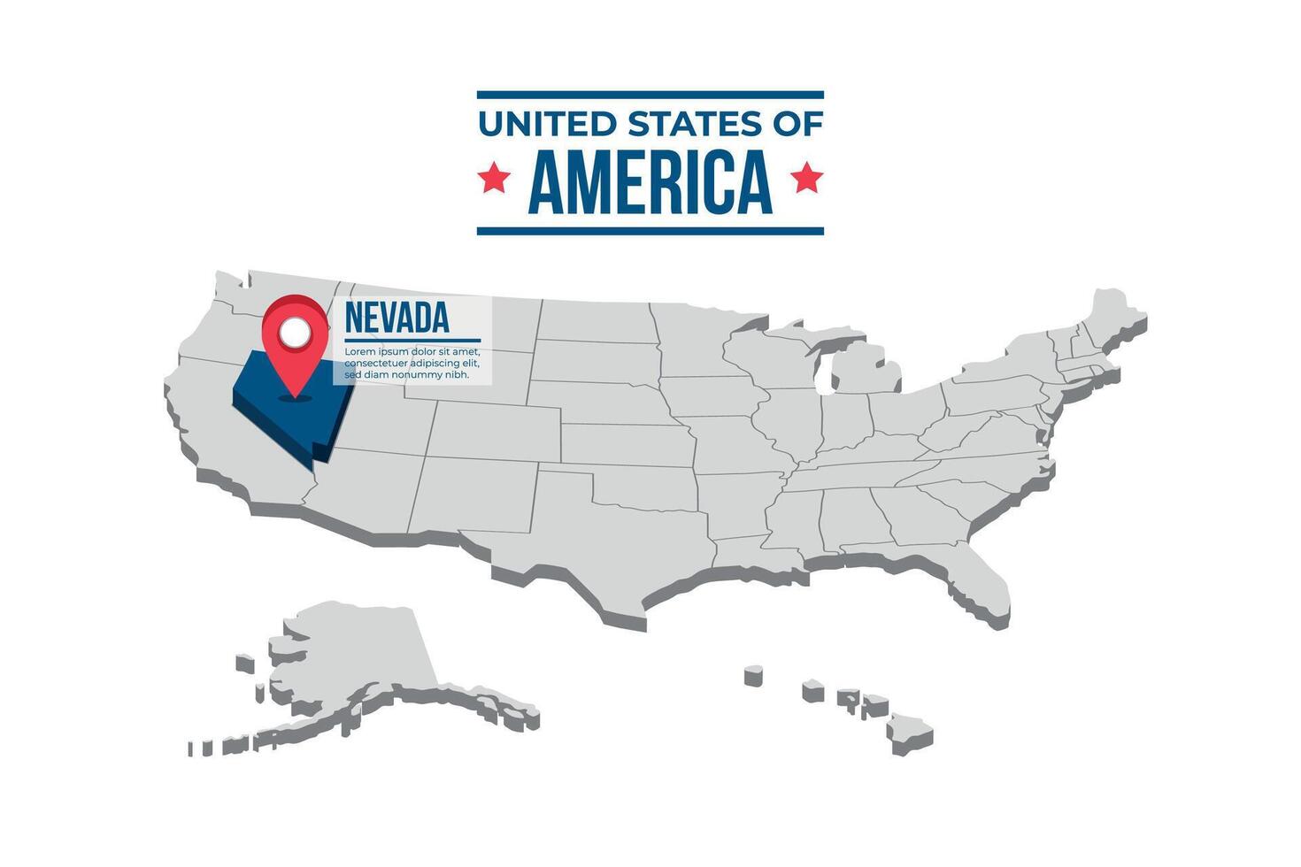 Nevada Highlighted On A 3D Map Of The United States Of America vector