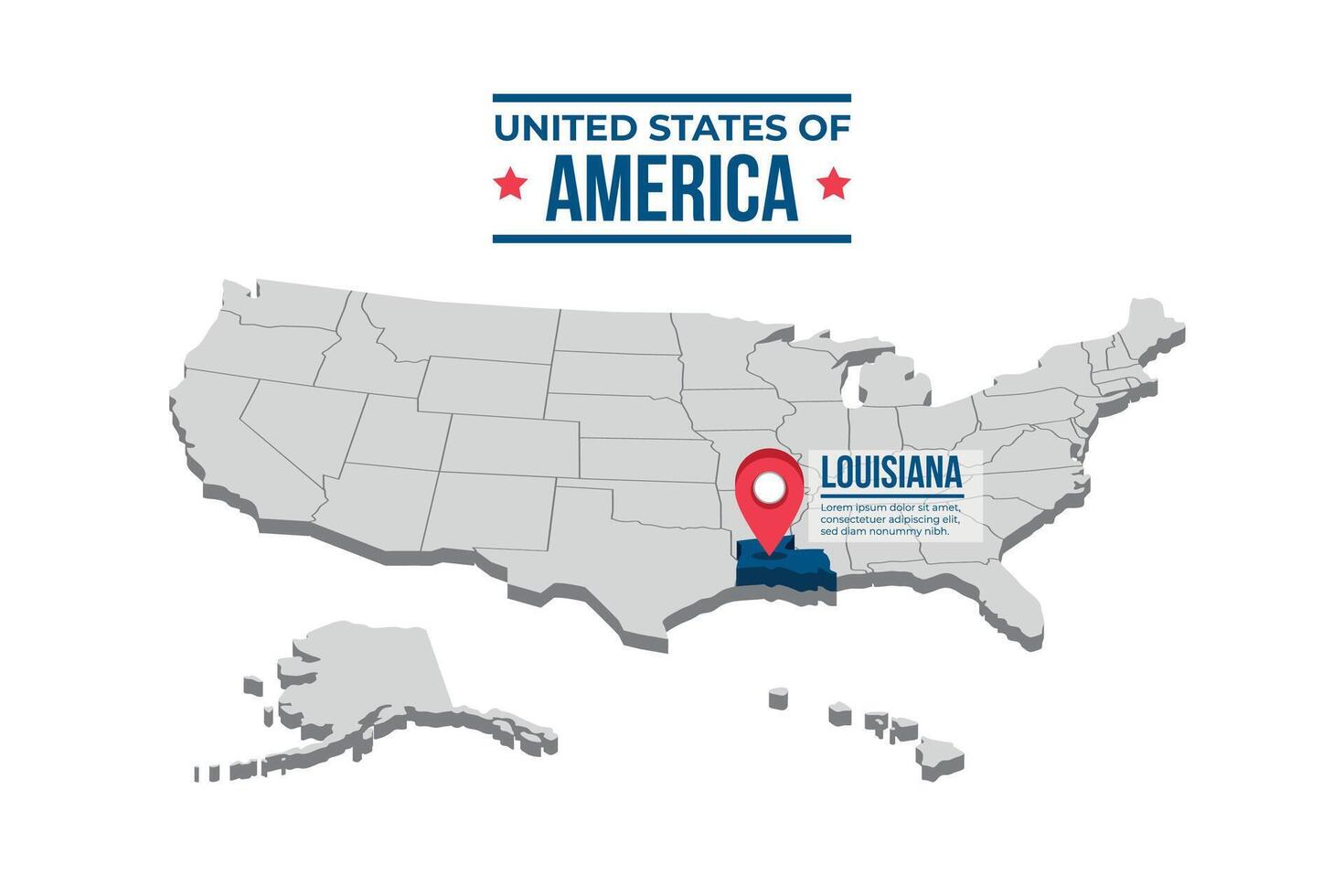 Louisiana Highlighted On A 3D Map Of The United States Of America vector