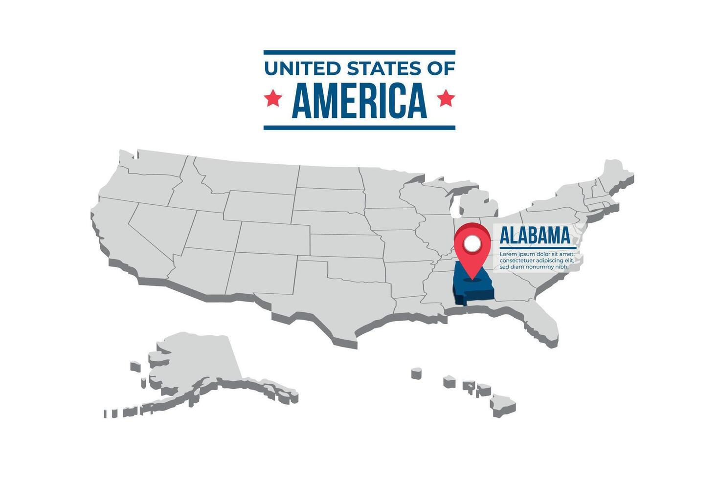 Alabama Highlighted On A 3D Map Of The United States Of America vector