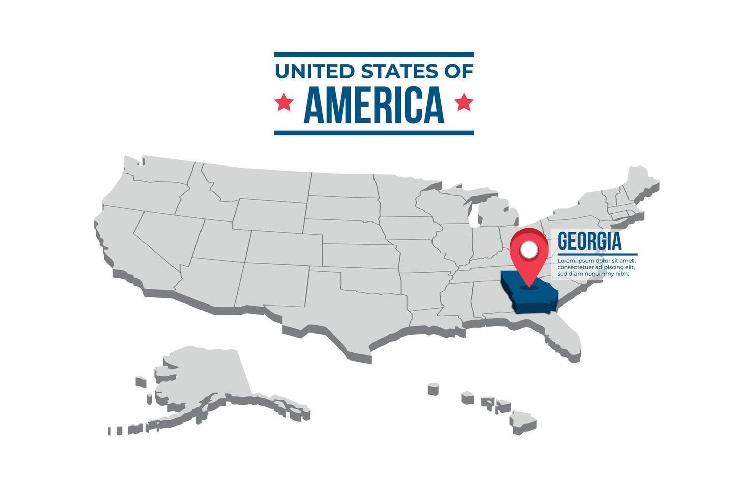Georgia Highlighted On A 3D Map Of The United States Of America vector