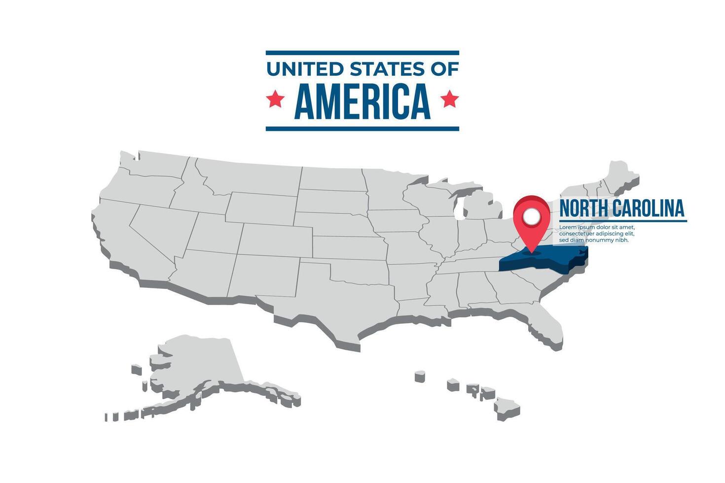 North Carolina Highlighted On A 3D Map Of The United States Of America vector