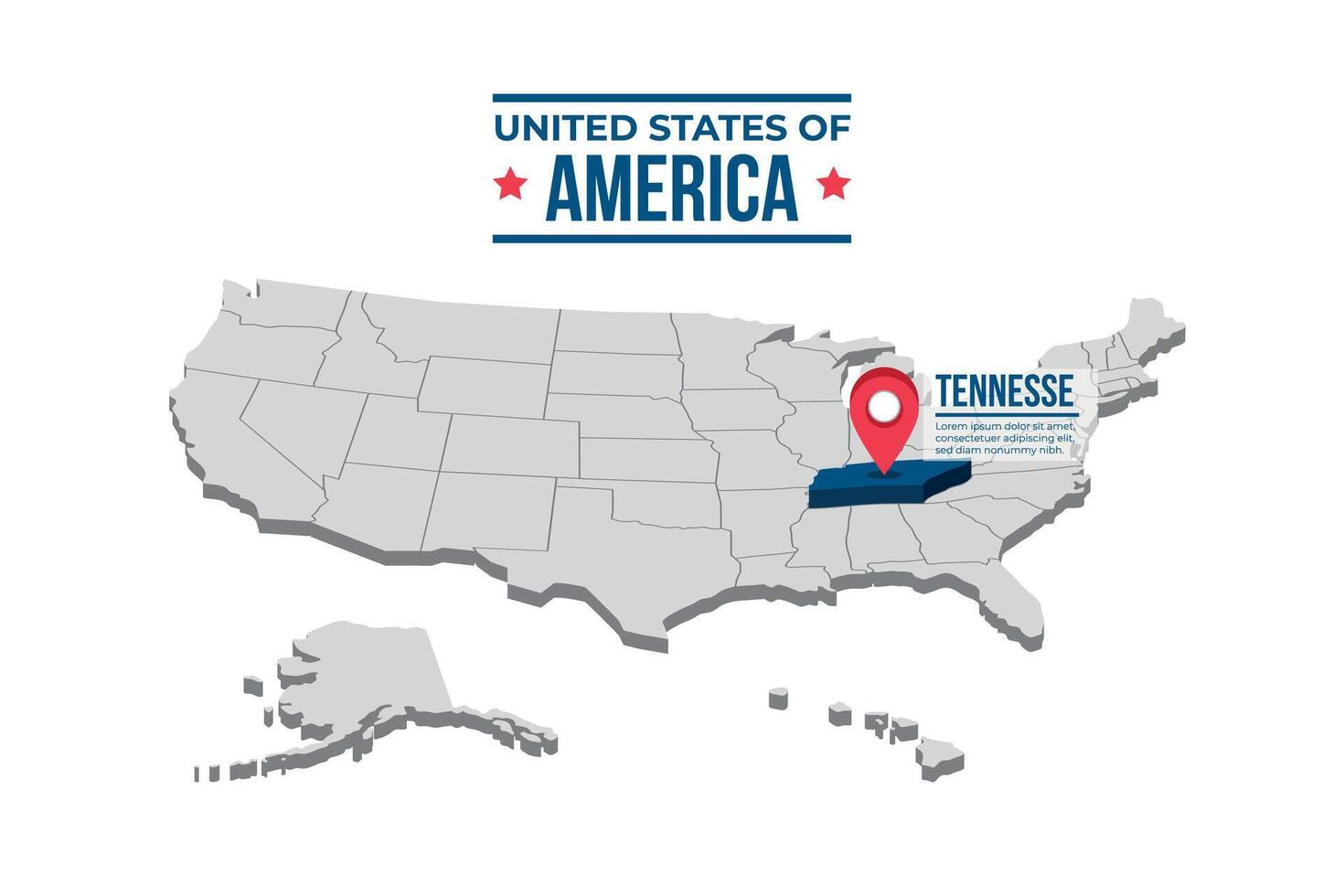 Tennesse Highlighted On A 3D Map Of The United States Of America vector