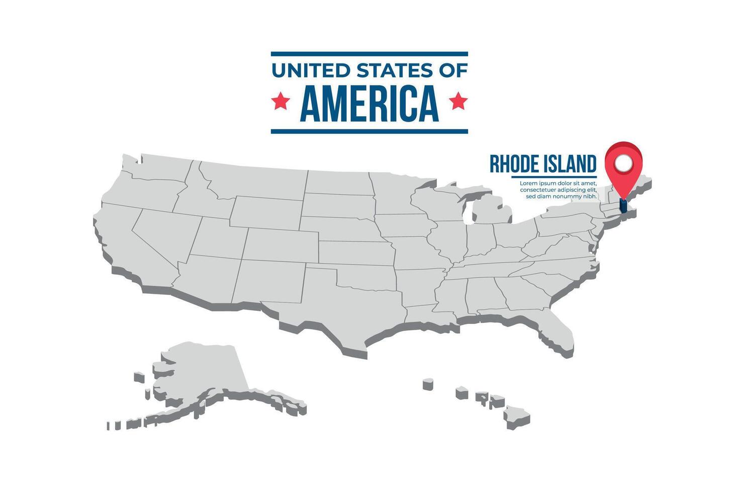 Rhode Island Highlighted On A 3D Map Of The United States Of America vector