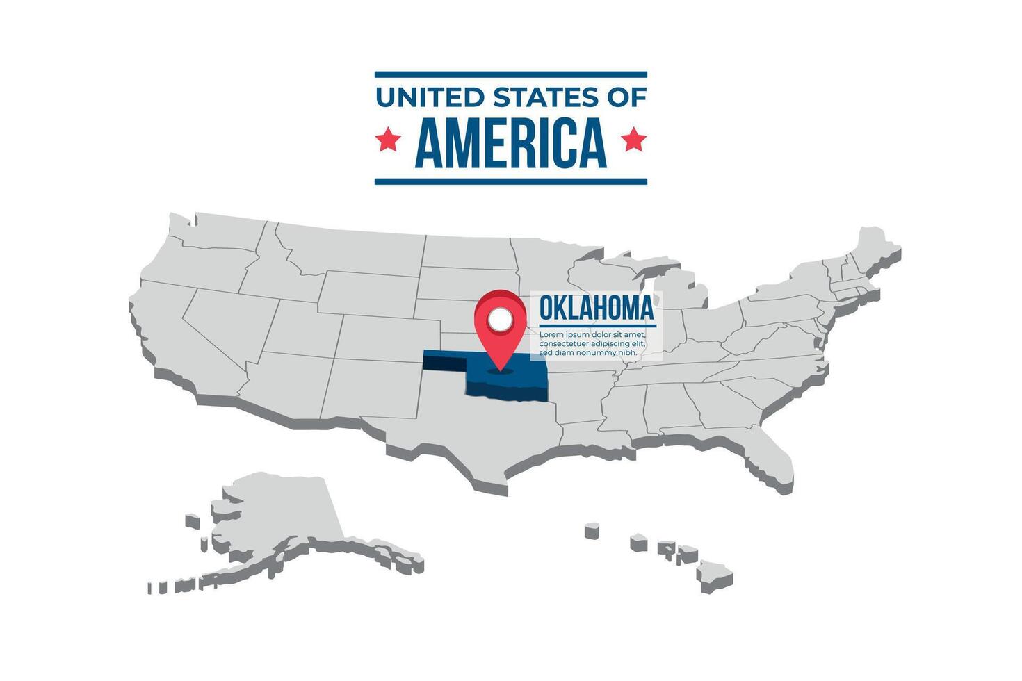 Oklahoma Highlighted On A 3D Map Of The United States Of America vector