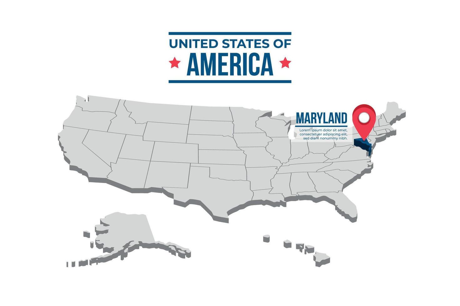 Maryland Highlighted On A 3D Map Of The United States Of America vector