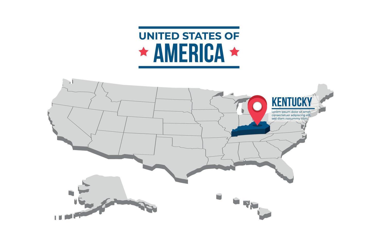Kentucky Highlighted On A 3D Map Of The United States Of America vector