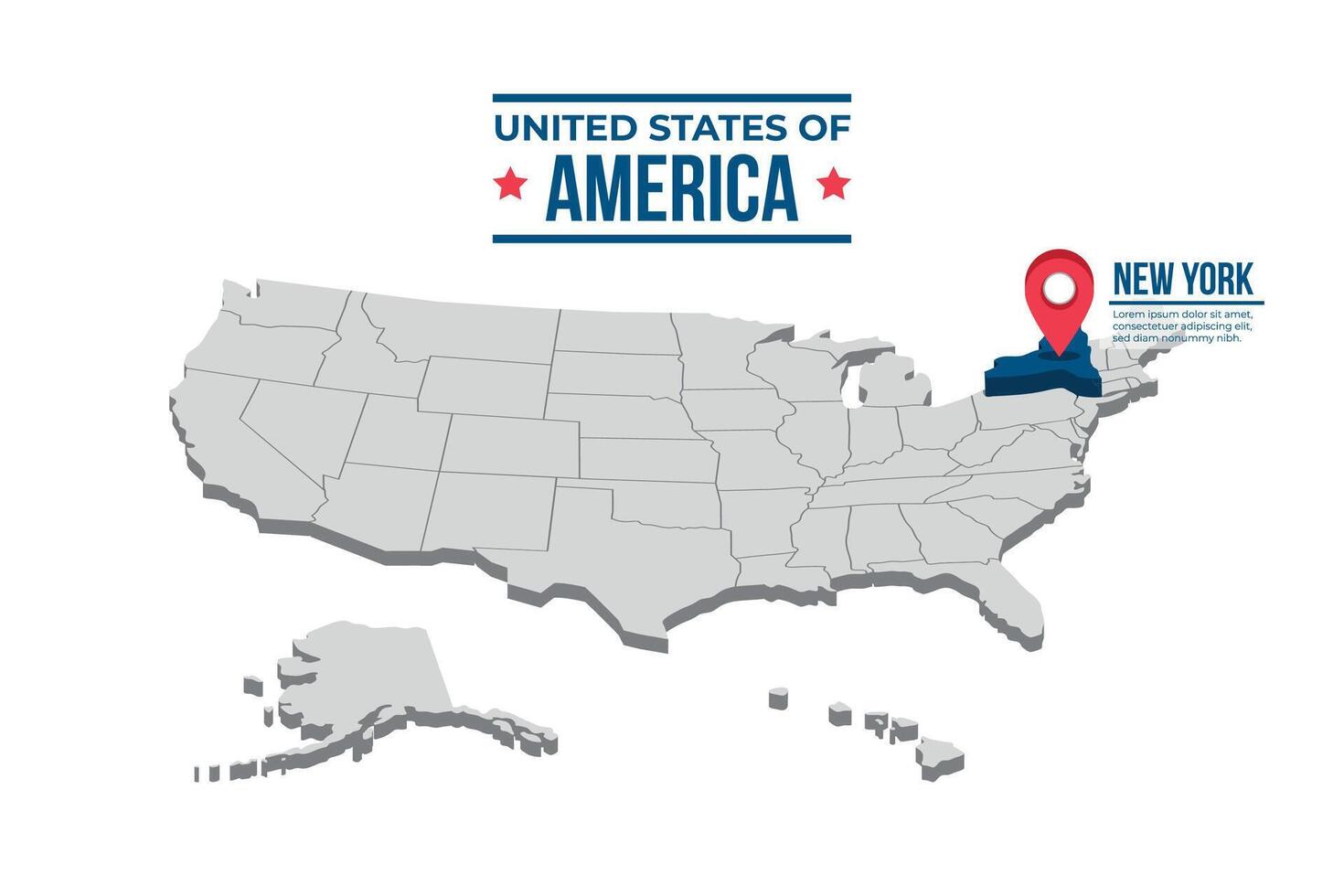 New York Highlighted On A 3D Map Of The United States Of America vector