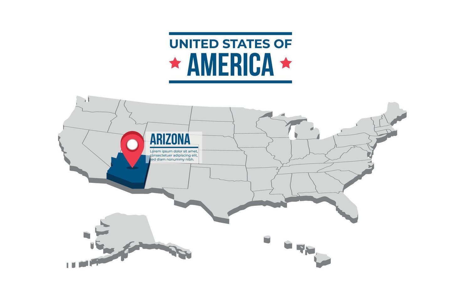 Arizona Highlighted On A 3D Map Of The United States Of America vector