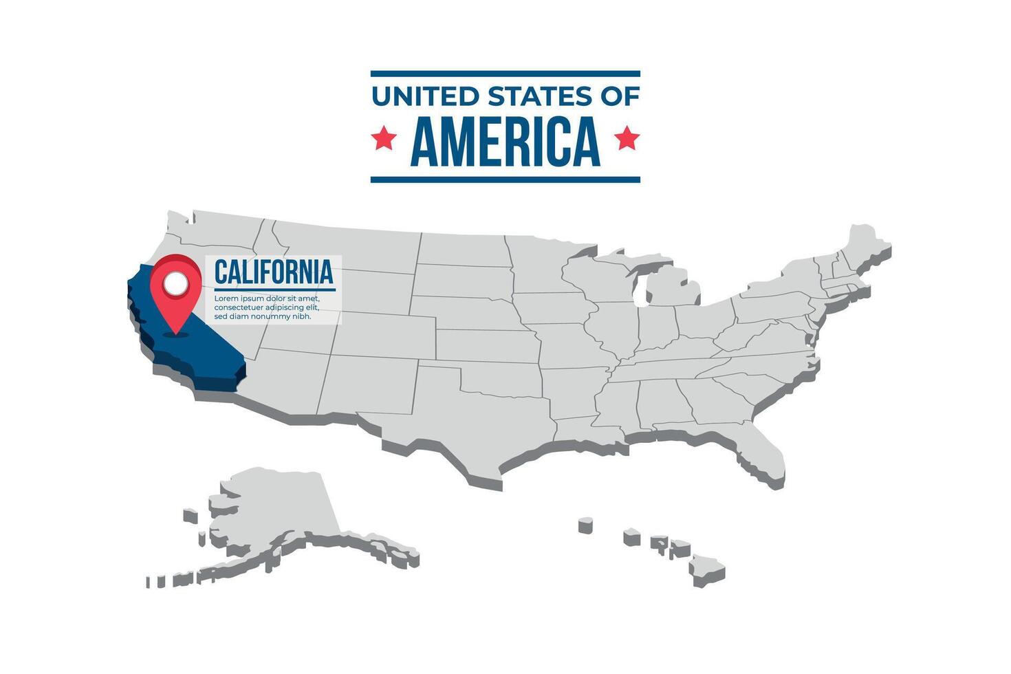 California Highlighted On A 3D Map Of The United States Of America vector