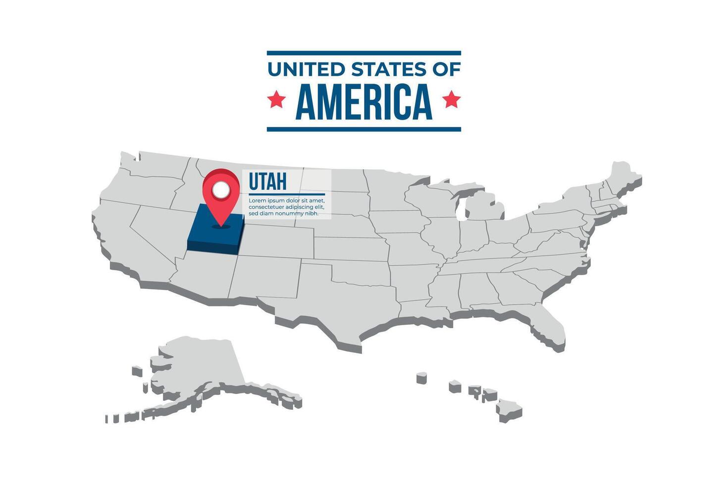 Utah Highlighted On A 3D Map Of The United States Of America vector