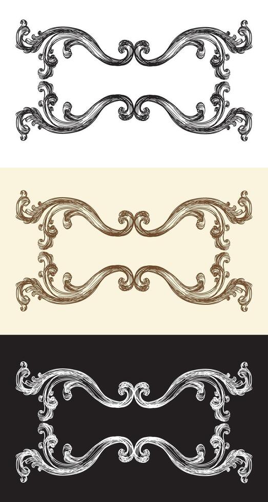 Collection of elegant, royal, stylish, scroll design elements. Vintage baroque ornament. Hand drawing swirl retro pattern, illustration for wedding decoration, cards, invitation vector