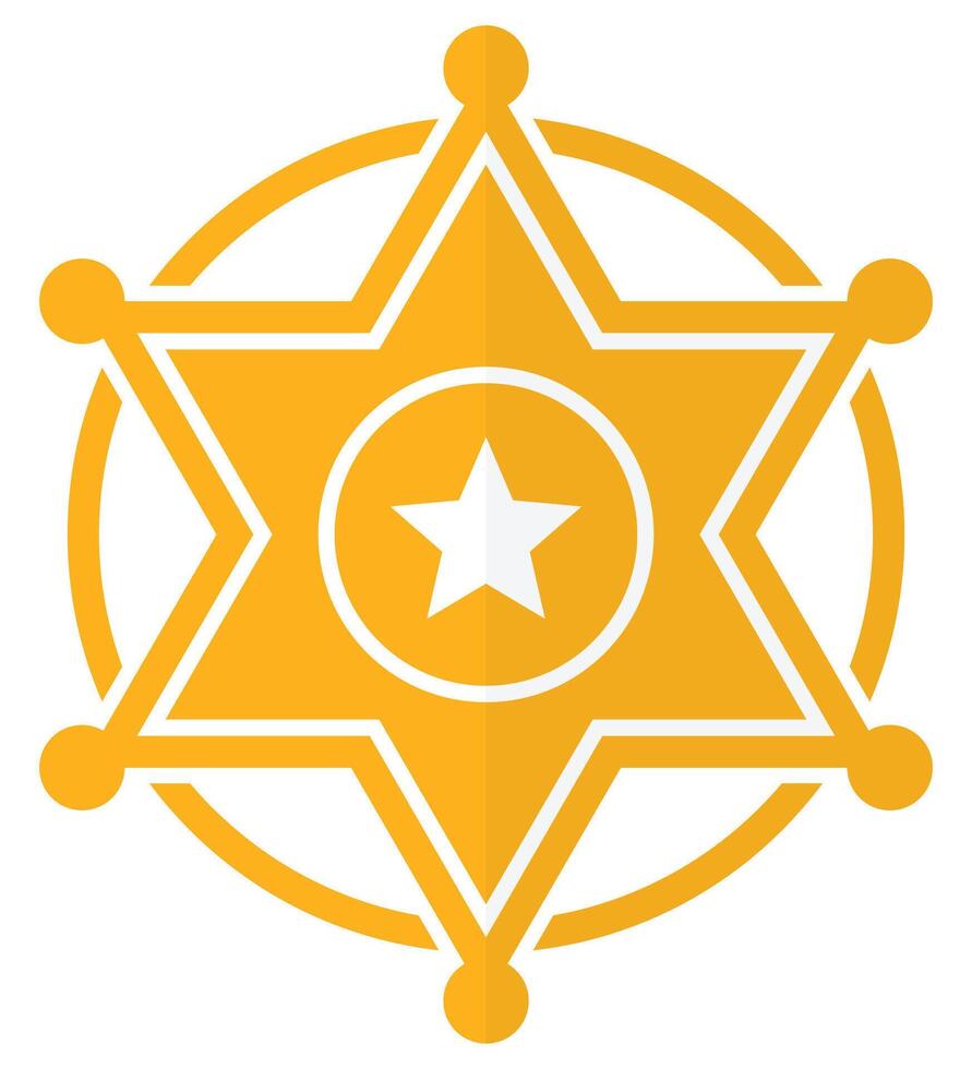 Golden sheriff star badge flat icon isolated on white background. vector