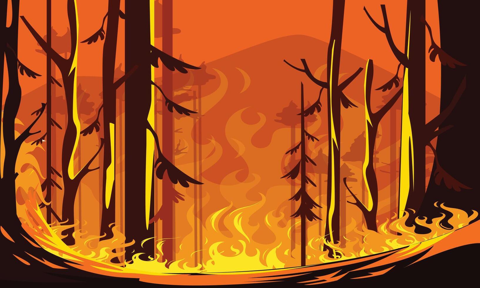 Burning Forest Wildfire Illustration with Flames and Smoke vector