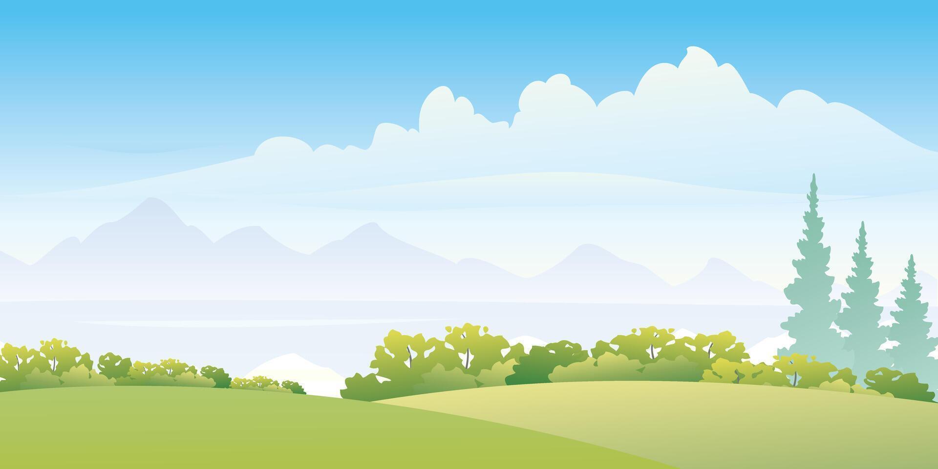Peaceful Green Landscape with Blue Sky vector