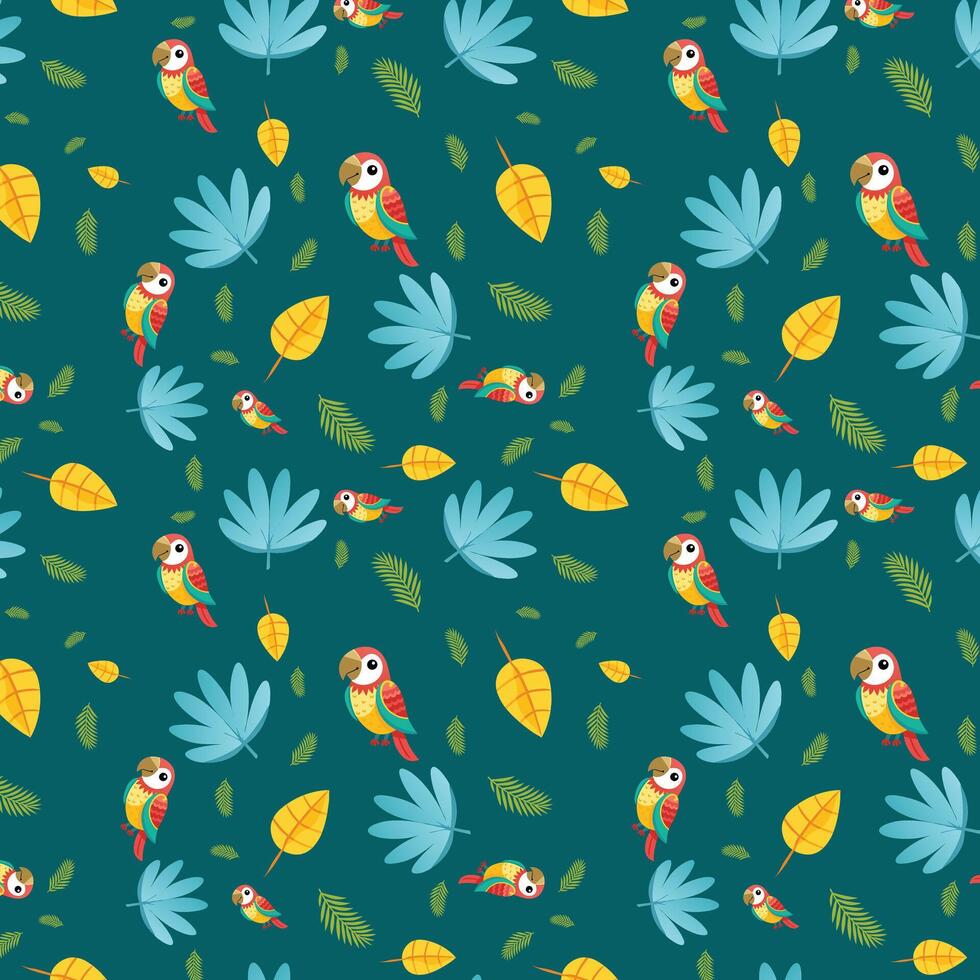 A pattern with colorful birds and leaves vector
