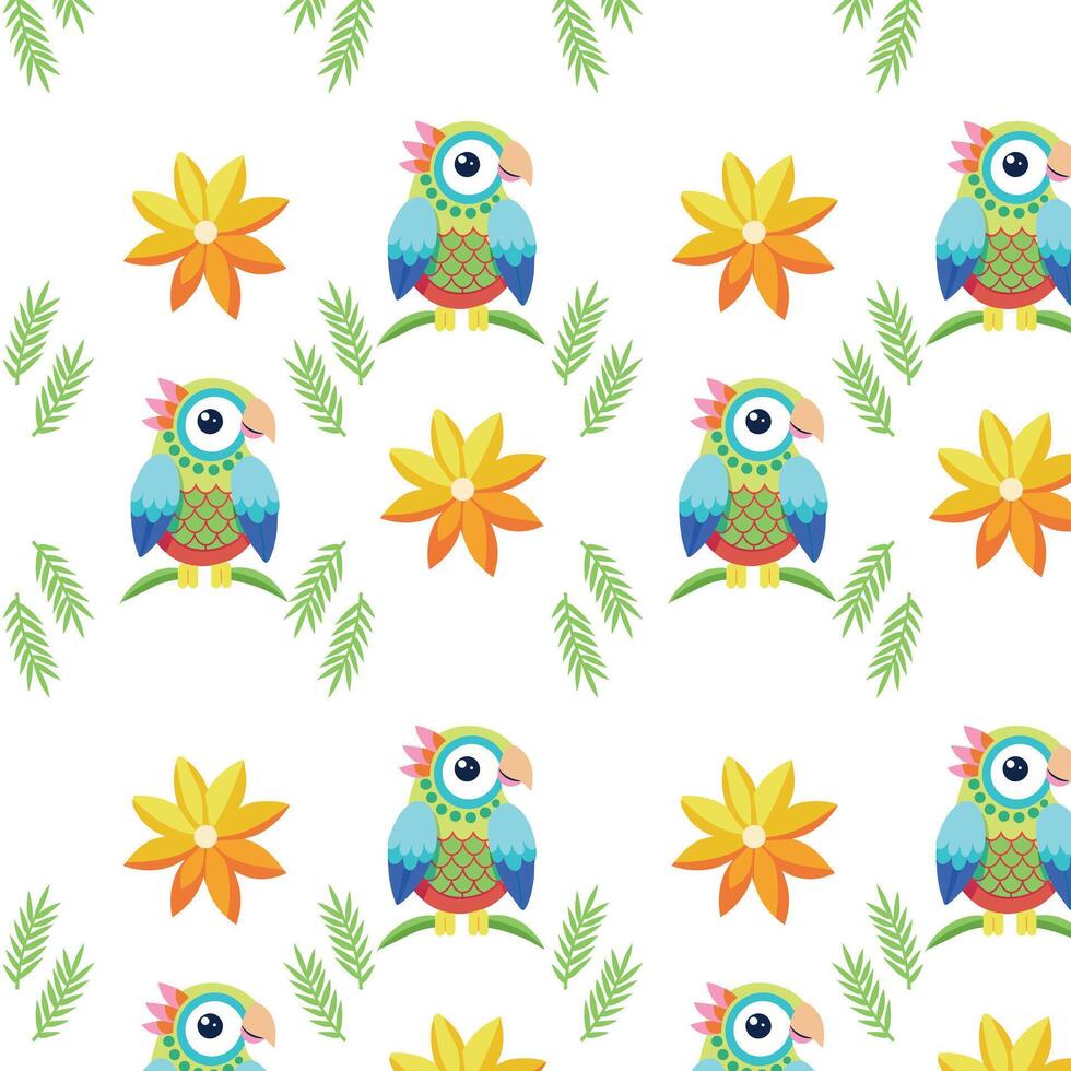 A colorful pattern with birds and flowers vector