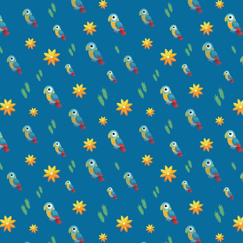 A blue background with colorful birds and suns vector