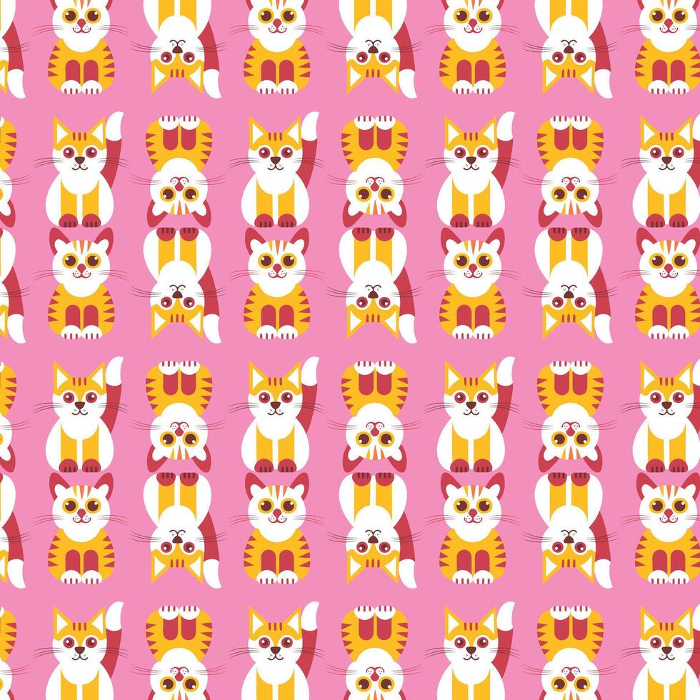 Adorable Cartoon Cats in Various Poses on Pink Background vector