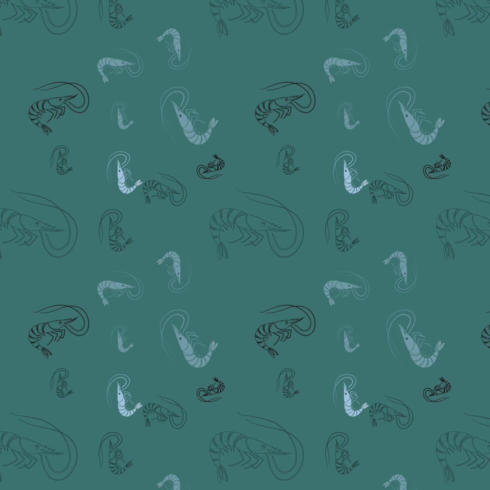 Intricate Shrimp Pattern on Teal Background, Ideal for Fabric Design vector