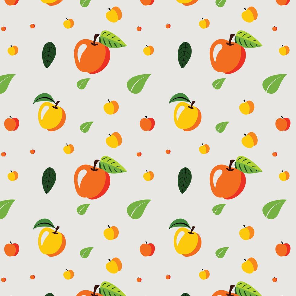 Elegant Seamless Pattern Showcasing Vibrant Apples and Peaches with Lush Green Leaves vector
