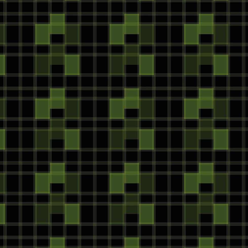 Intricate Green and Black Plaid Grid Pattern With Alternating Square Motifs vector