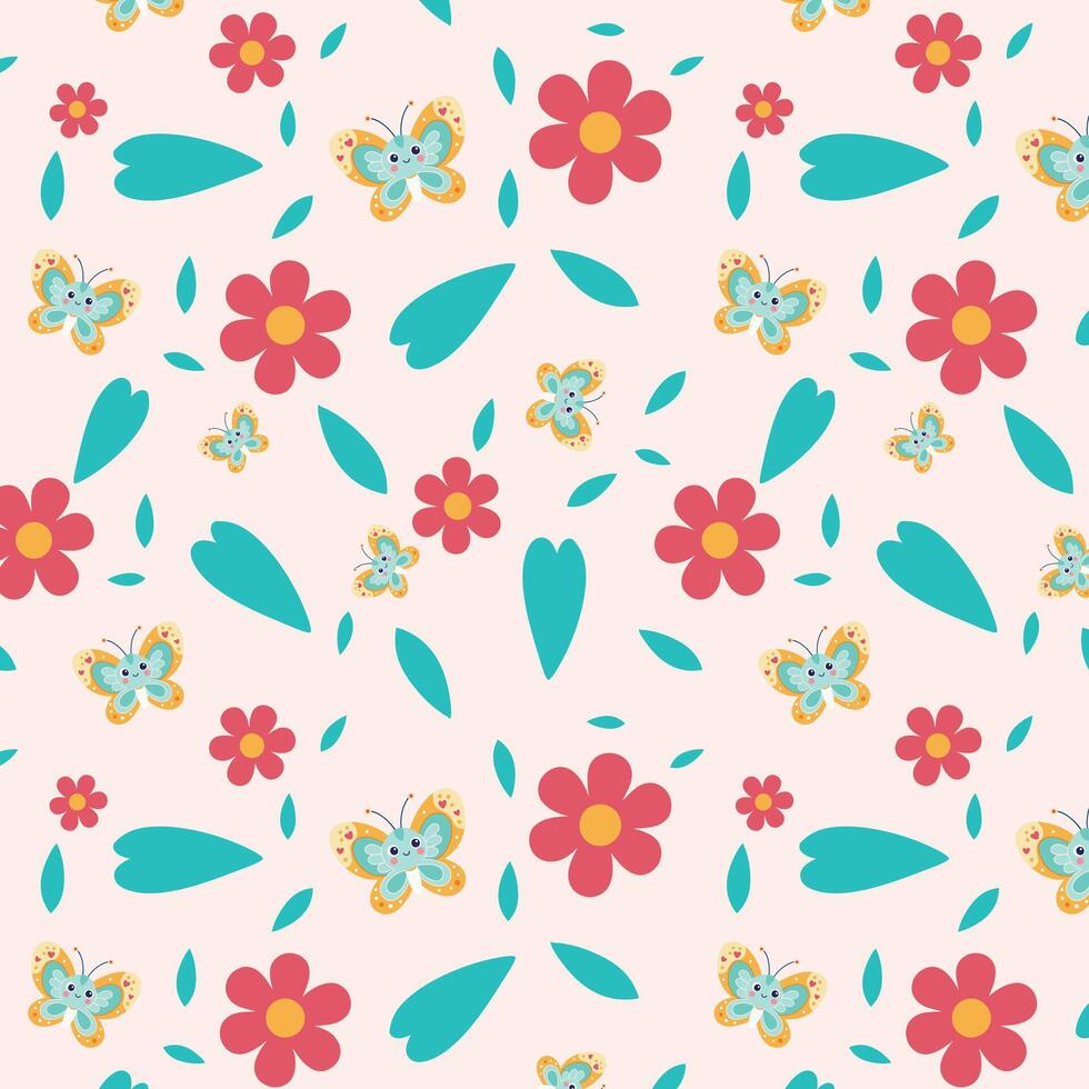 Elegant Seamless Pattern of Butterflies, Blossoms, and Foliage vector