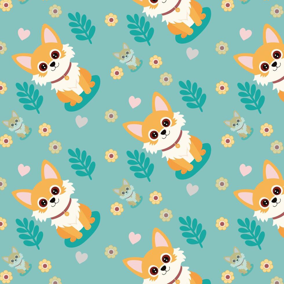 Playful Cartoon Corgis and Kittens in Floral Patterns vector