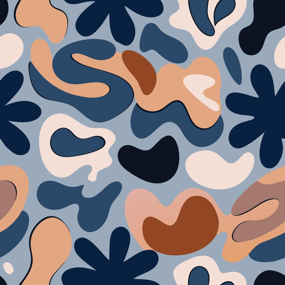 Harmonious Abstract Organic Pattern with Fluid Blobs in Blue, Beige, Brown and Peach vector