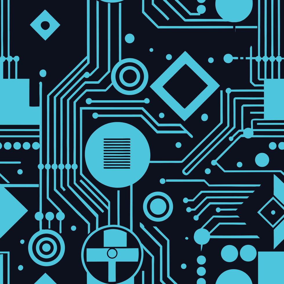 Futuristic Cyan Circuit Board with Intricate Geometric Interconnections vector