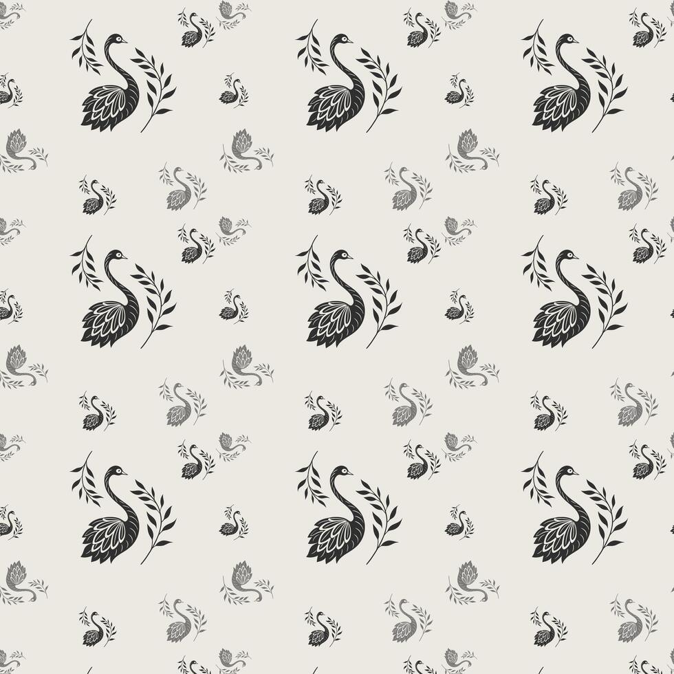Elegant Swan and Floral Pattern in Monochrome Design vector
