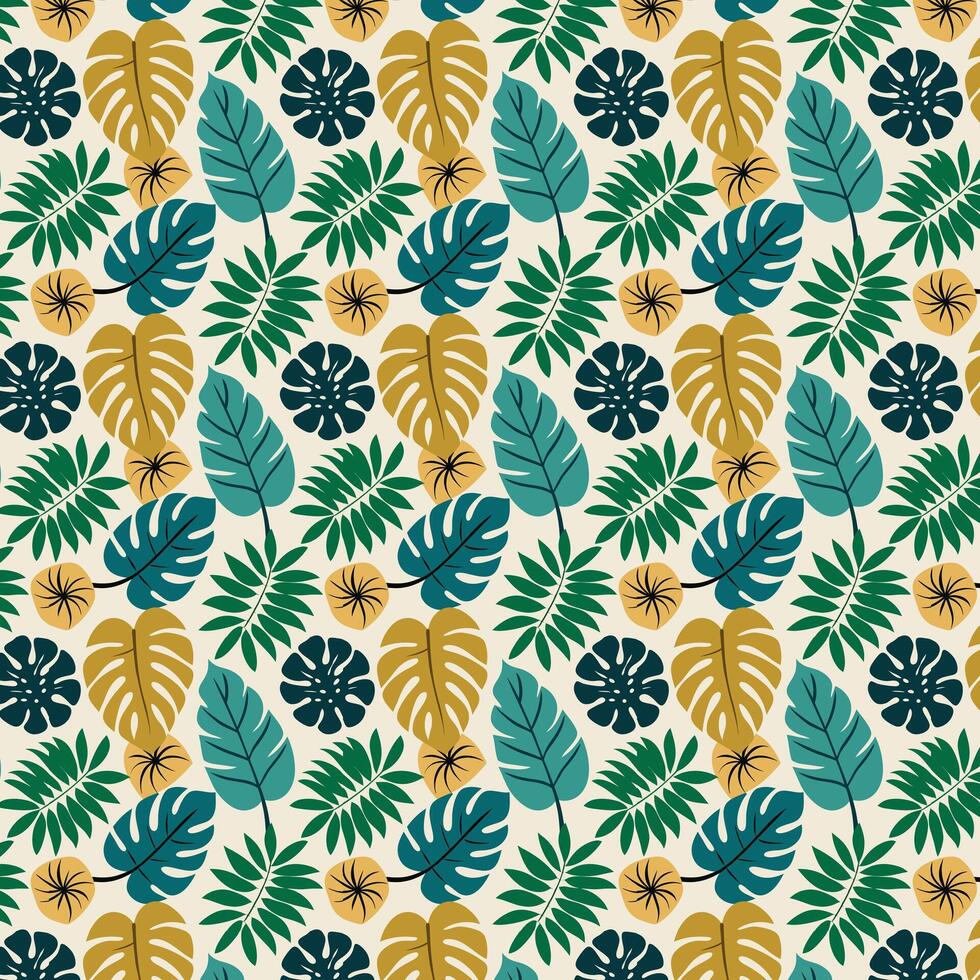Lush Tropical Leaves Repeating Seamless Pattern in Vibrant Colors vector