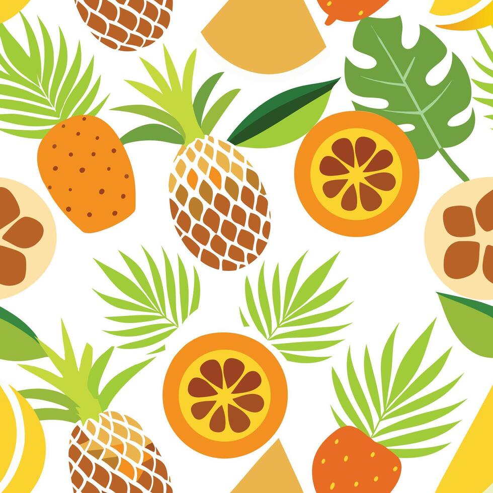 Exuberant Tropical Fruits and Lush Leaves Pattern for Vibrant Summer Designs vector