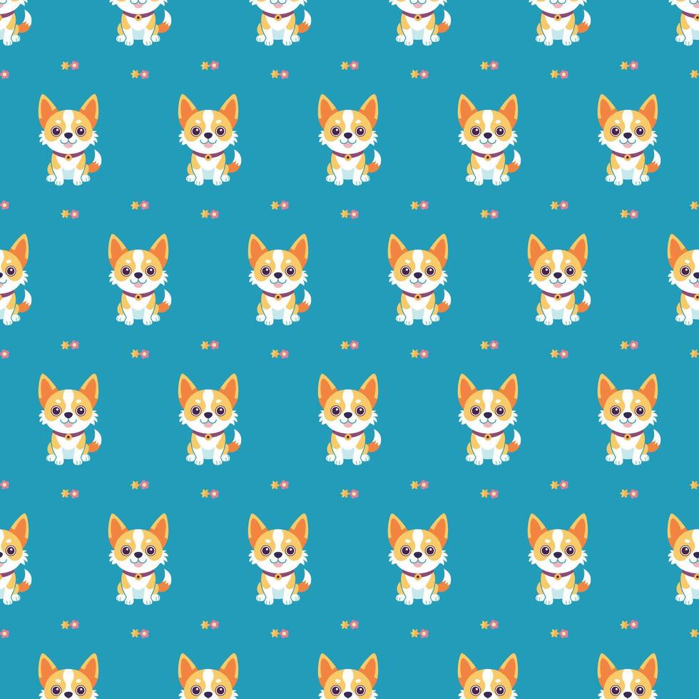 Cute Cartoon Corgi Dogs with Paw Prints and Stars on Blue Background vector