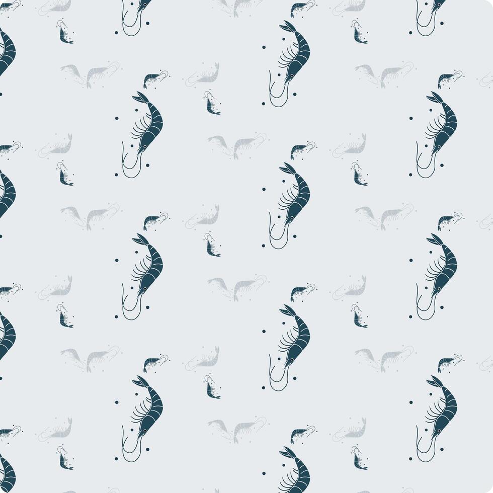 Delightful Pattern of Stylized Shrimp on Dark Blue Background vector