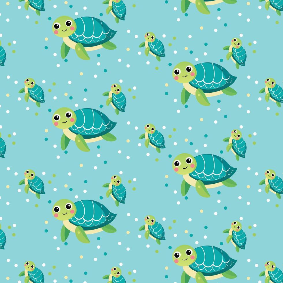 Playful Cartoon Sea Turtles on Light Blue Background with Decorative Dots vector