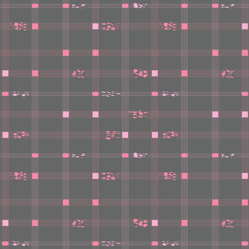 Intricate Pink Grid Pattern with Decorative Floral and Abstract Accents vector