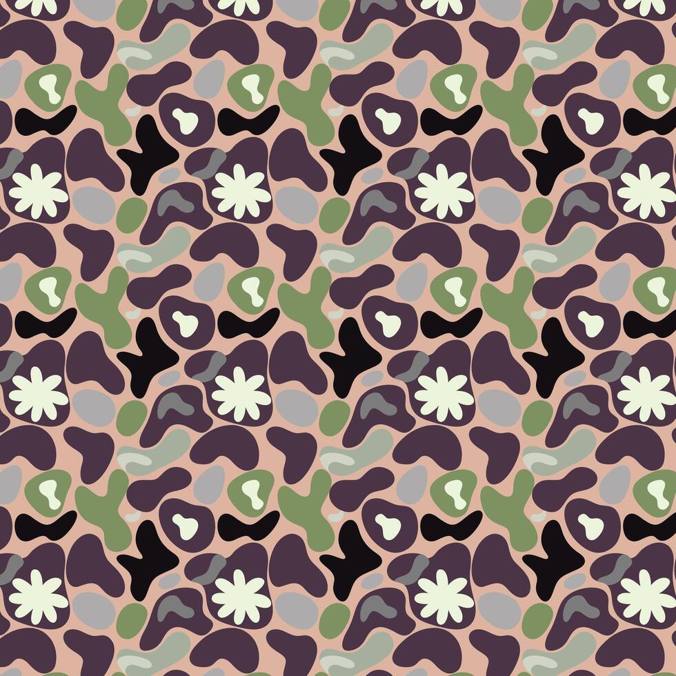 Intricate Abstract Camouflage Pattern with Organic Shapes and Floral Hints vector