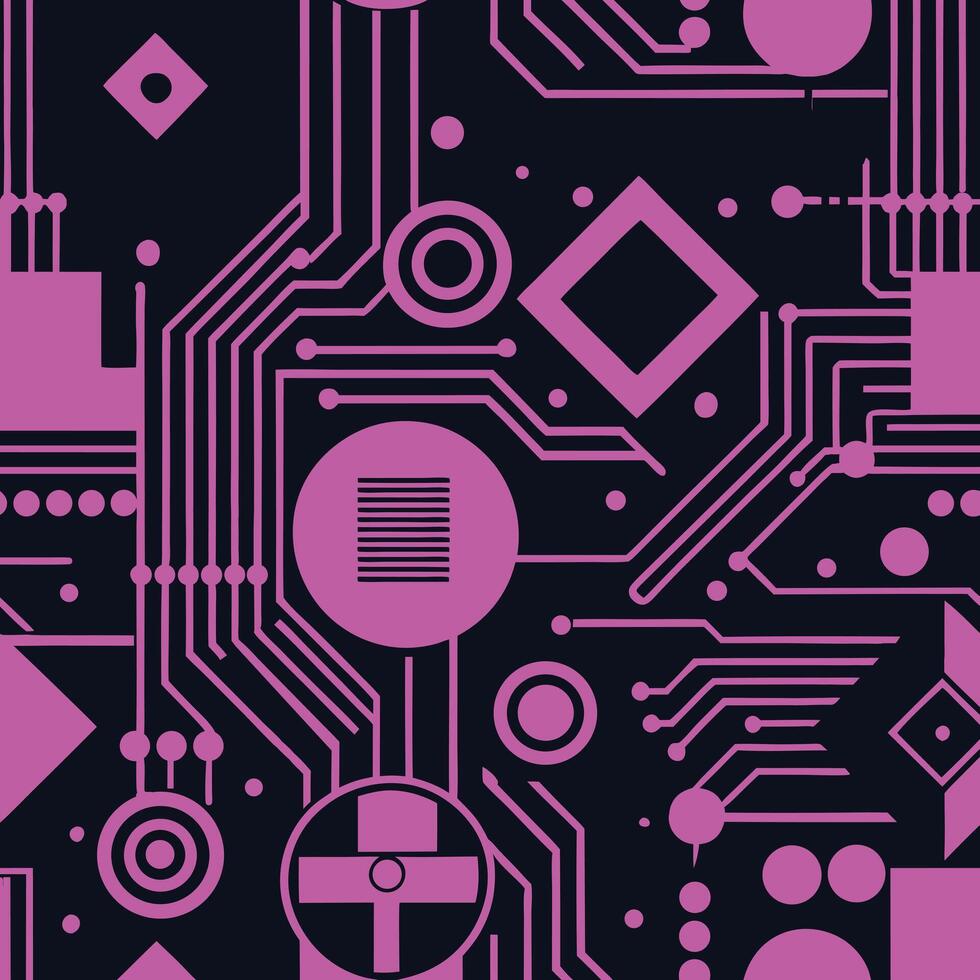 Intricate Pink Geometric Circuit Board Pattern Design on Dark Background vector