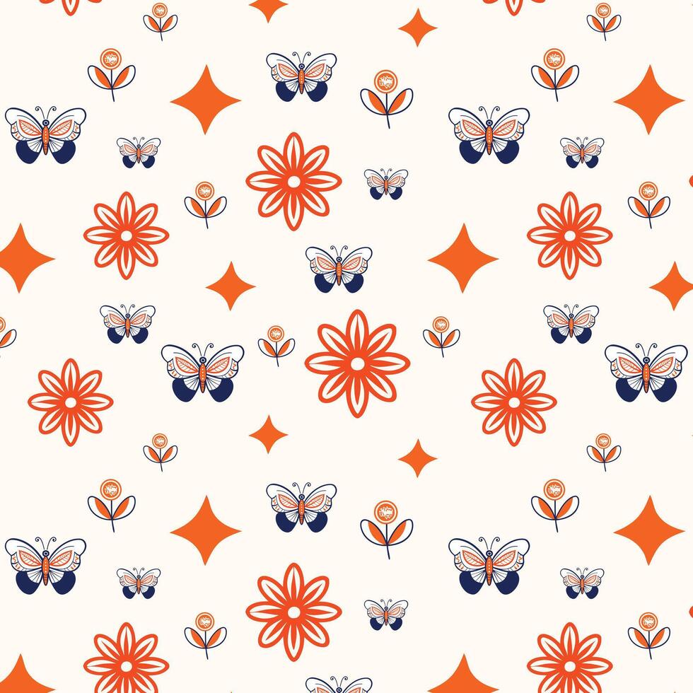 Harmonious Repeating Pattern Featuring Butterflies and Abstract Floral Motifs vector
