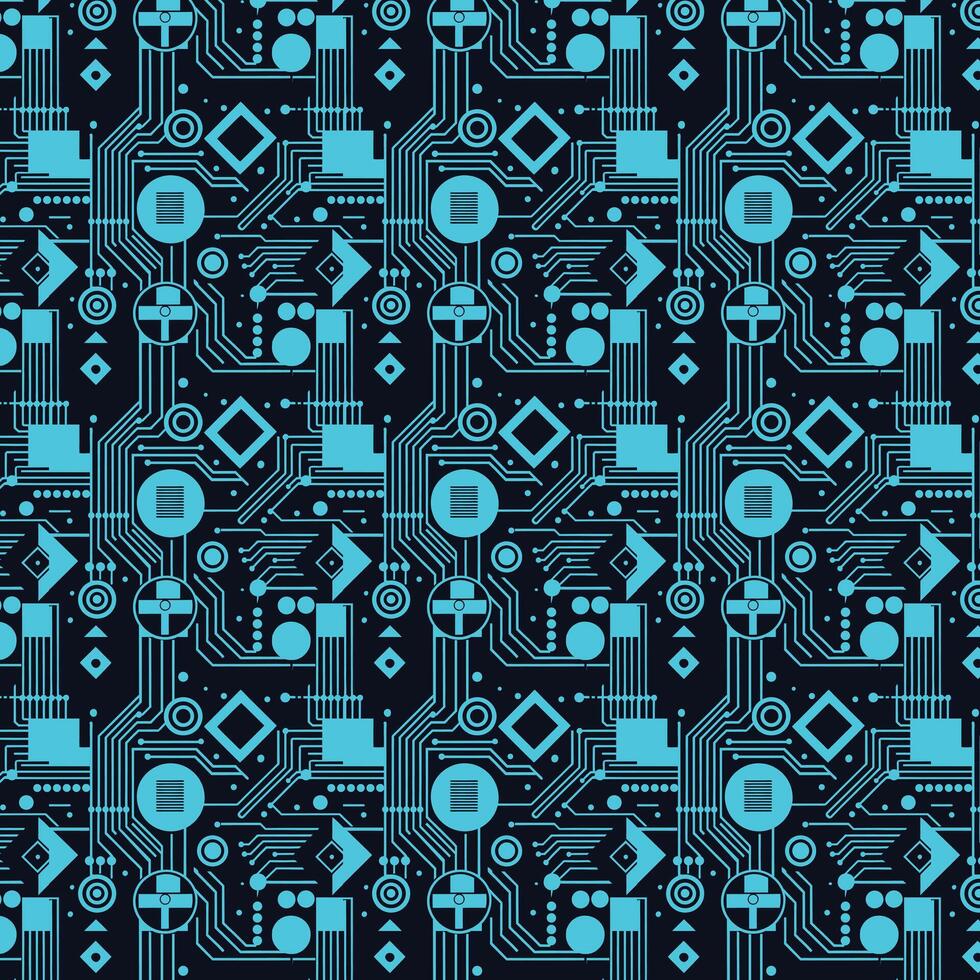 Intricate Cyan Circuit Board Pattern with Geometric Elements vector