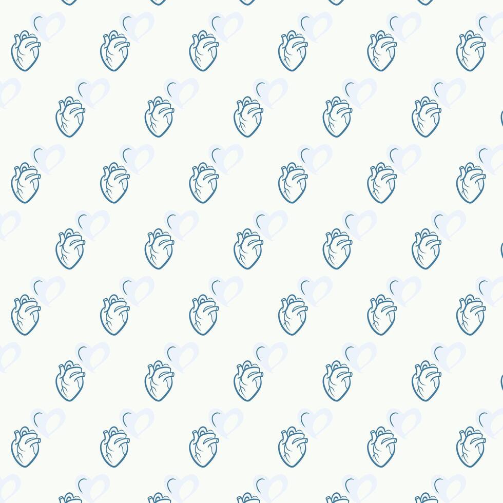 Intricate Blue Heart Pattern Featuring Anatomical and Stylized Designs vector