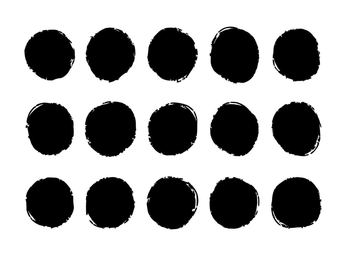Grunge black ink circle textures set. Distressed round shapes with splash, splatter and noise effects. Perfect for modern graphic design, logos, badges, posters, packaging, background decoration. vector