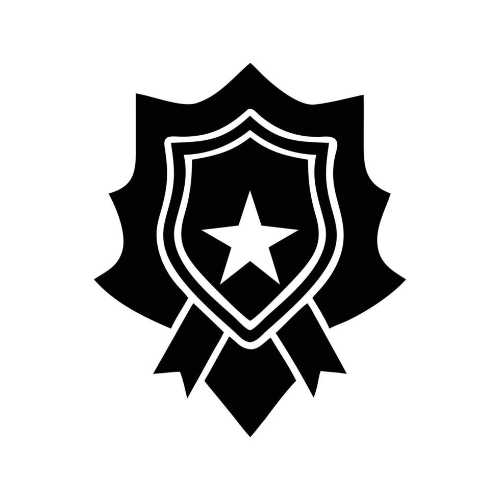 Black Shield Medal with Star and Ribbon Icon of Honor and Award Emblem vector