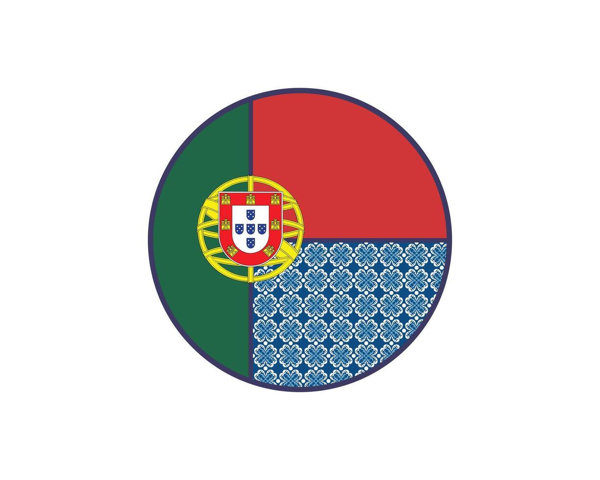 Circular badge with Portuguese flag colors and traditional Azulejo pattern typography vector
