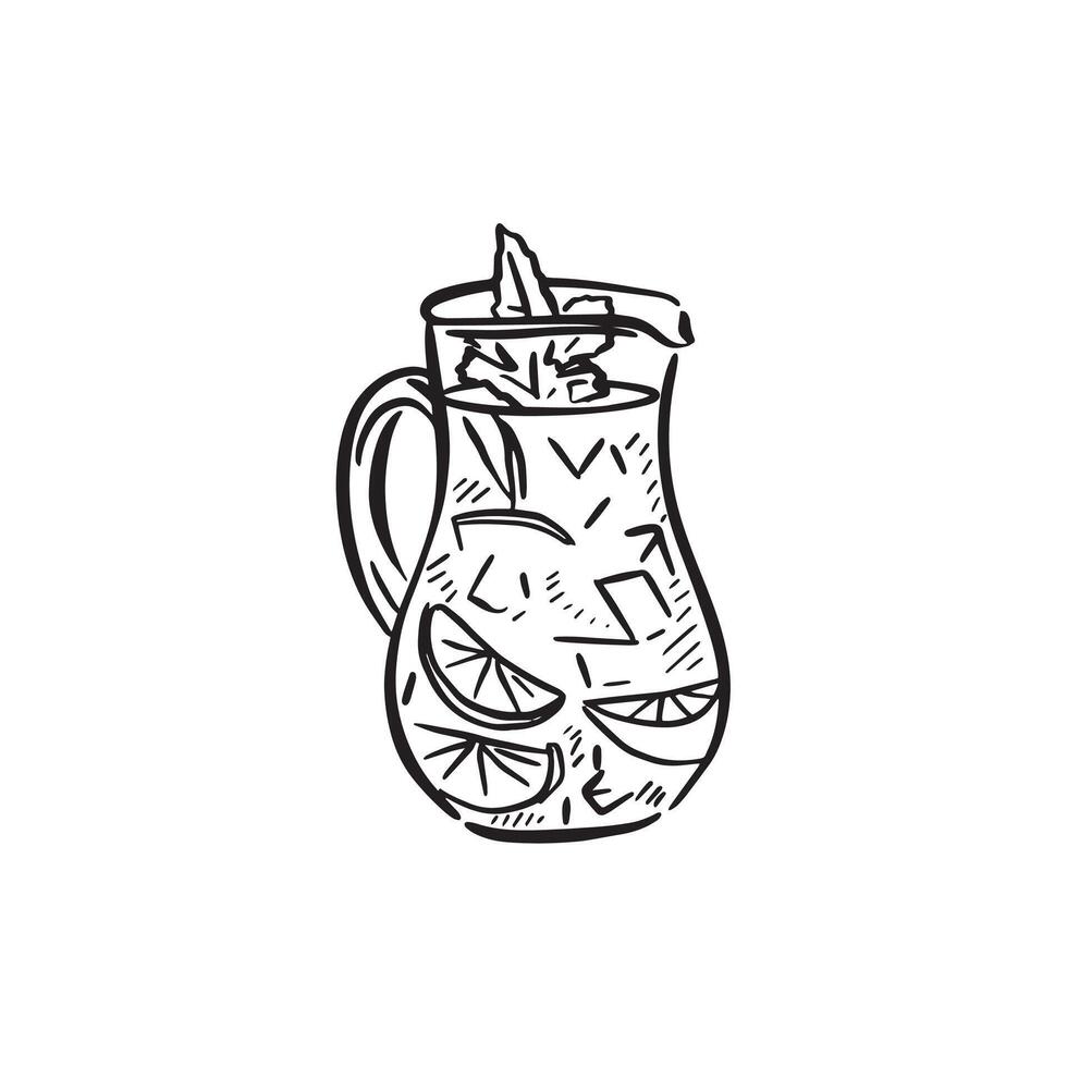 A glass jug containing a drink. Such as sangria, mojito or Pimms. vector