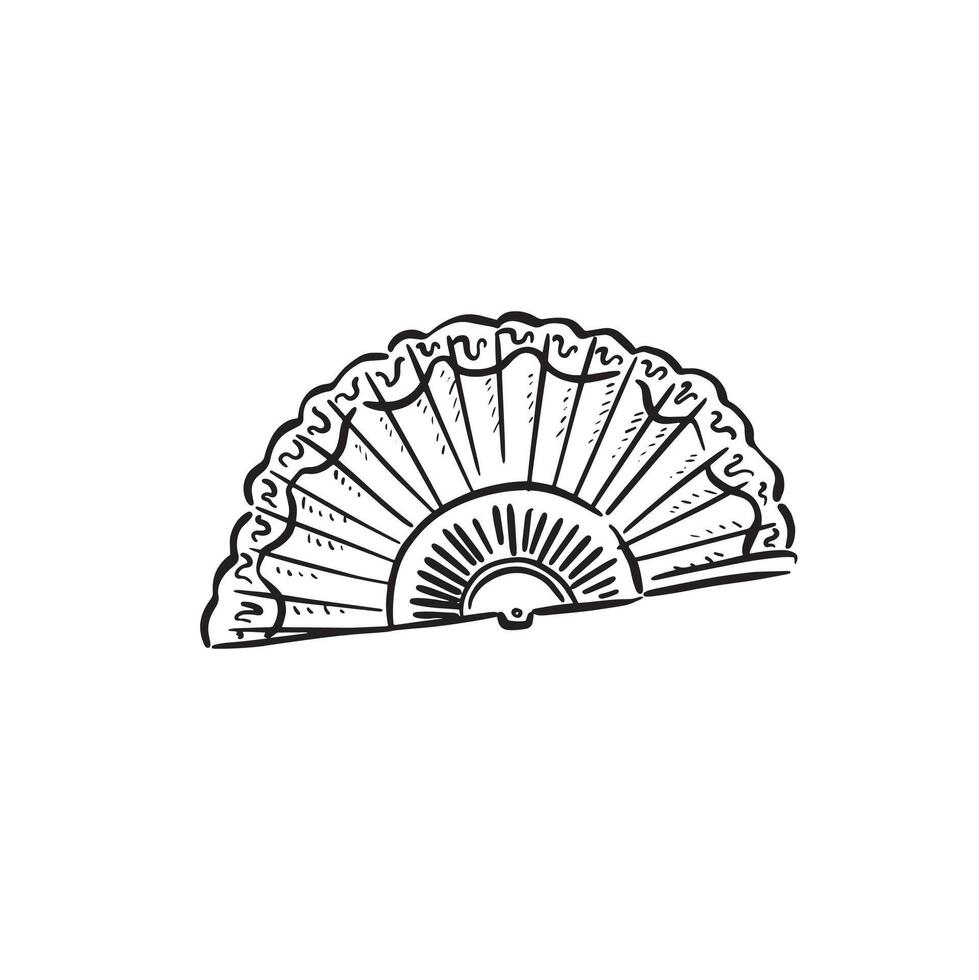 A decorative fan drawn in black sketch style. vector